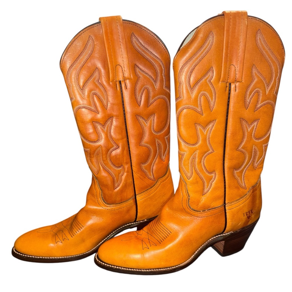 Frye Women's Leather Vintage Western Heeled Cowgirl Boots In Orange/Butterscotch - Picture 4 of 9
